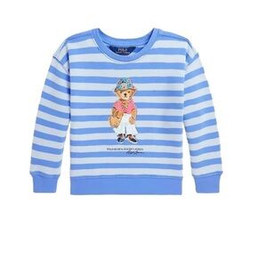 Polo by Ralph Lauren Girls Blue Striped Bear Sweatshirt
